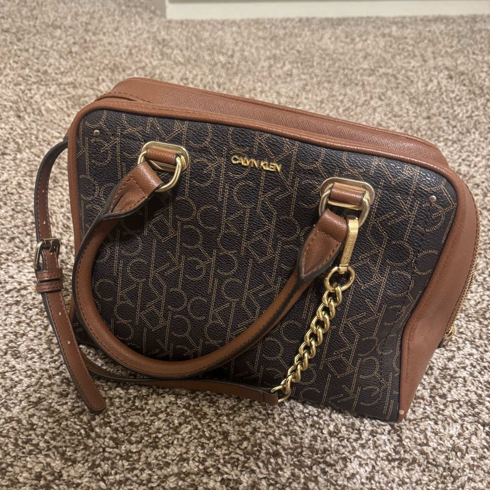 Calvin Klein Brown and Gold Satchel